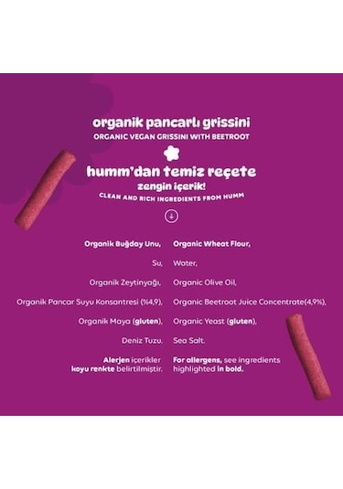 Organik Pancarlı Grissini 55 Gr 55 G