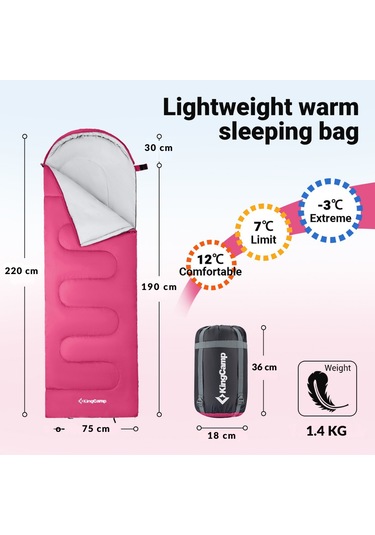 Kingcamp Oasis 250 Ultralight Uyku Tulumu Rosered Sol F. Pembe
