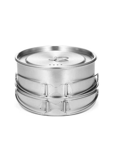 Ulzyvf Kamp Tava Tencere Taşıma Seti Paslanmaz Katlanır Gümüş File Çelik Çanta 2'li Gümüş Gümüş