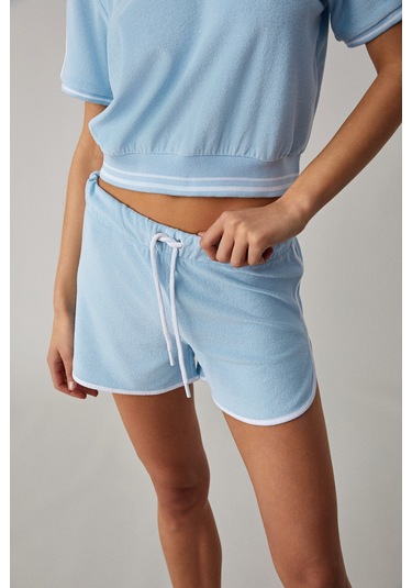 DZENKA Kadın Oversize Geniş Paça Yüksek Bel Mavi Alt-Üst Takım