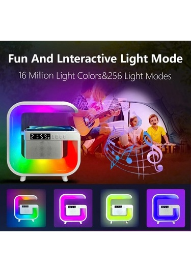 Createtech Kablosuz Şarj İstasyonu Küçük Tasarım Çalar Saat Rgb Gece Işık Uygulama Kontrolü White