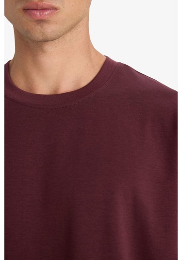 Defacto Oversize Geniş Kalıp Bisiklet Yaka Kısa Kollu Tişört E9798ax25aubr230 Bordo