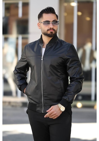 Erkek Süet Kolej Ceket Siyah Düz Deri