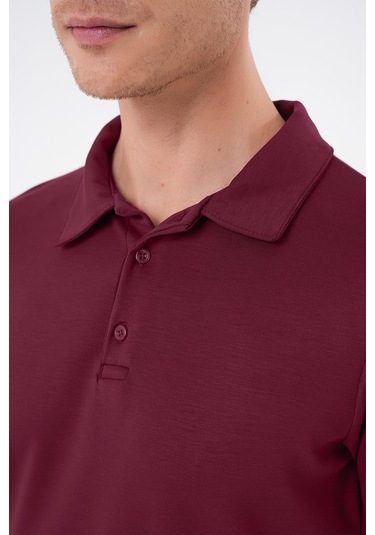 Comfort Fit Polo Yaka Esnek Pamuk Casual Bordo Tişört Ts 886 Bordo