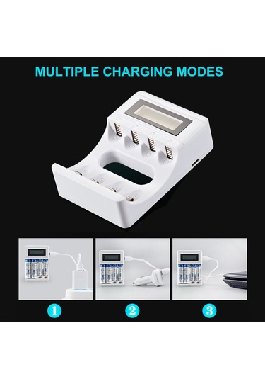 Geeroyoo Hızlı Şarjlı 4 Yuvalı Lcd Ekranlı Aa Aaa Pil Şarj Cihazı - Usb 2a Ni-mh Akıllı Şarj