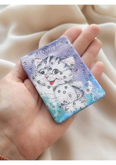 Ayna Makyaj Aynası Kedi Model Cep El Aynası Çanta Seyahat Taşınabilir Çok Renkli