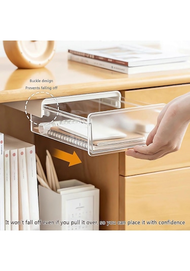 Ganzhoushop Masa Altı Çekmece Saklama Kutusu Gizli Etiket Masa Altı Çeşitli Eşya Saklama Rafı İş İstasyonu Saklama Kutusubeyaz