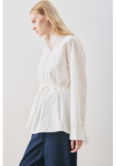 Parçalı Tasarım Gömlek Ekru Ekru