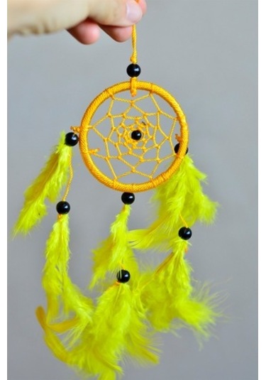 Sarı Araba Süsü Tüylü Mini Rüya Kapanı / Düş Kapanı / Dreamcatche