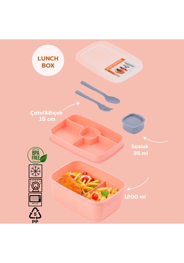 Porsima 3198 Vakumlu 2 Katlı Lunch Box - Sefer Tası 1200 Ml Somon