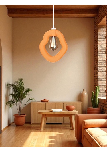 Bohem Beton Görünümlü Modern Minimalist Avize Ayarlı E27 Duy Salon Mutfak Yatak Odası Ofis Kafe Turuncu