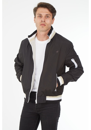 Sposo 1081 Çift Taraflı Dar Kalıp Siyah-Bej Erkek Yazlık Mont Siyah - Bej