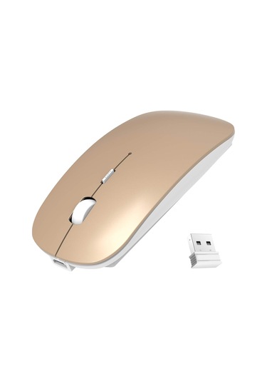 Kablosuz İnce Taşınabilir 2.4g Sessiz Fare Usb Nano Alıcılı Şarj Edilebilir Altın Diğer