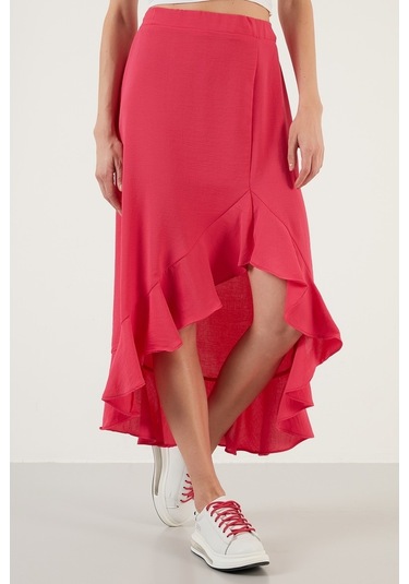 Lela Volanlı Midi Boy Yırtmaçlı Bayan Etek 6058387 Fuşya