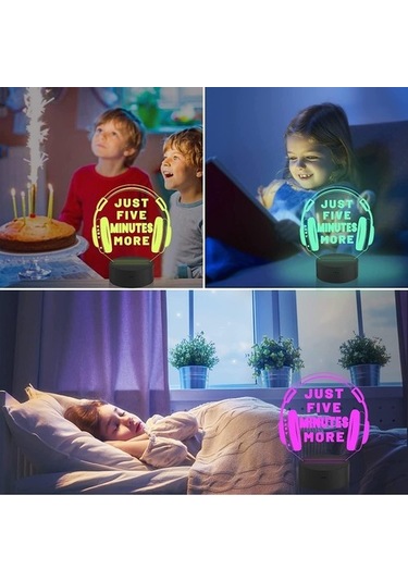 Goldenqian 3d Gece Lambası Renk Değişimi Çocuklar Led Gece Lambası Kulaklık 3d Oyun Seti Gece Lambası Gamer Masa Lambası Yatak Odası Odası Dekorasyon Çocuk Süslemeleri Y0qpss Siyah