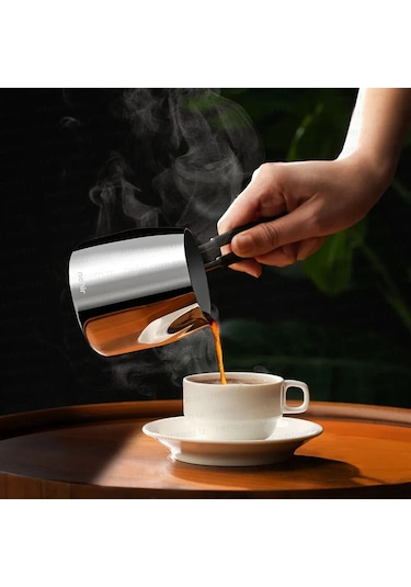 Nehir Modern 4 Parça Standlı Paslanmaz Çelik Cezve Seti