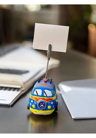 Mavi Çok Desenli Woswos Otobüs Fotoğraf Not Tutucu Ofis Masası Tutacak Hediyelik Çok Renkli