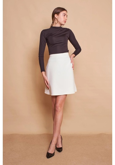 Yüksek Bel Hafif Likralı Kumaş Diz Boy Çan Etek-şampanya Şampanya