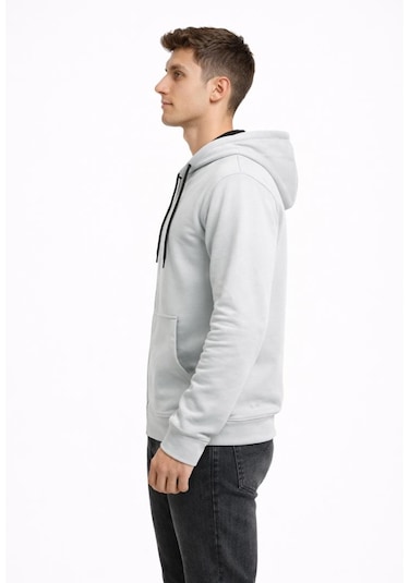 Axxel Erkek Açık Gri 2 İplik Fermuarlı Kapüşonlu Sweatshirt-w1084 Açık Gri