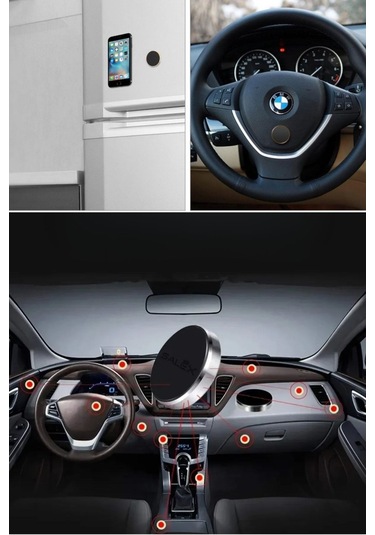 Zmc Bilişim Tüm Modellerle Uyumlu Manyetik Araç İçi Telefon Tutucu Çok Amaçlı Güçlü Mıknatıs Tutucu