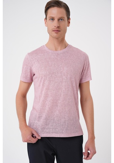 Comfort Fit Bisiklet Yaka Viskon Karışımlı Casual Açık Pembe Tişört Ts 902 Pembe