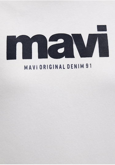 Mavi - Mavi Logo Baskılı Kapüşonlu Ekru Sweatshirt 168334-81964 Beyaz