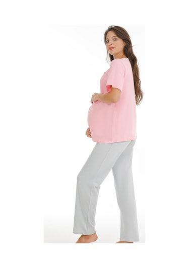 Parlingerie Hamile Lohusa Pijama Takımı Pembe-gri