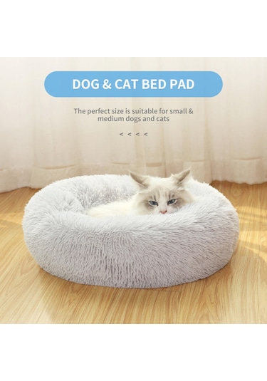 60 Cm Kahverengi Kedi Ve Köpek Kış Isıtma Matı Peluş Yuvarlak Evcil Hayvan Yuvası