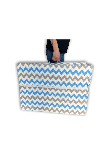 Katlanır Yer Yatağı Ve Tek Kişilik Sünger Katlanır Minder Yatak 80x180 Cm 6 Cm Mavi Gri Zikzak