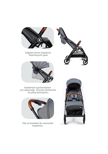 Kanz Xflop Autofold Kabin Boy Bebek Arabası Dark Grey