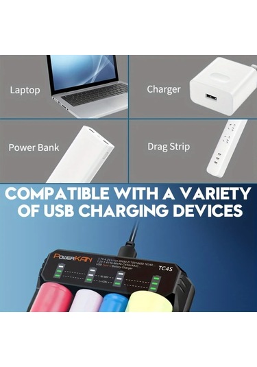 Xuweiwei Tc4s 4 Yuvalı Powerkan Akıllı Şarj Cihazı 3.7v Li İon Ve 1.2v Nimh Aa Aaa Pil Uyumlu