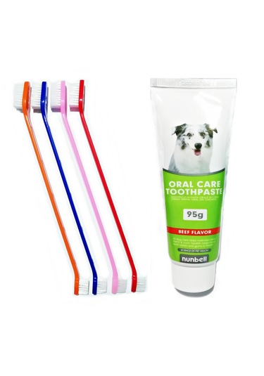Nunbell Biftek Aromalı Köpek Diş Macunu 95 G + Diş Fırçası 4'lü