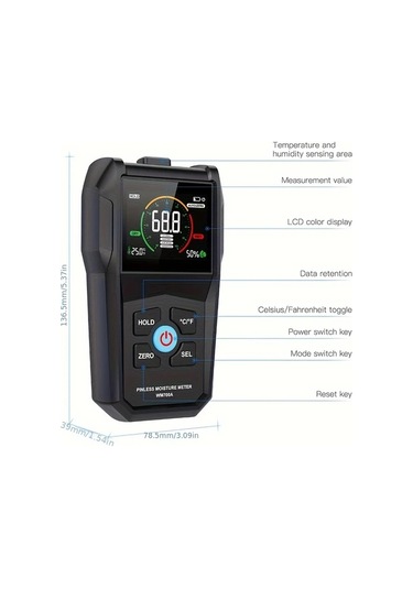 Honeybeeshop Wm700a Lcd Ekranlı Temassız Ahşap Nem Ölçer Indüktif Sıcaklık Nem Algılama Darbeye Dayanıklı Kaymaz Pille Çalışır
