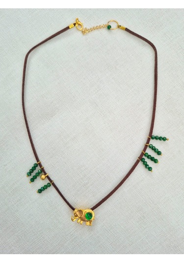 Kahve Süet Deri Fil Bayan Kolye