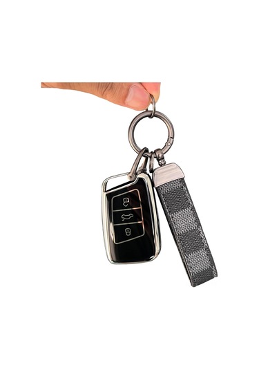 Suofeng Jetta Mk7 Taos Glı 2023-2025 Anahtar Kılıfı, 360 Derece Tam Koruma, Tpu-silikon, Sinyal Engelleme Yok, Siyah + Desenli Kanca