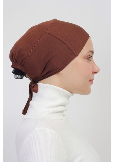 Pratik Dikişsiz Bağlamalı Kaymayan Tesettür Bone Çikolata