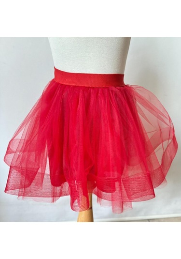 Gala Altı Grinli Kabarık Kız Çocuk Tütülü Etek Kırmızı