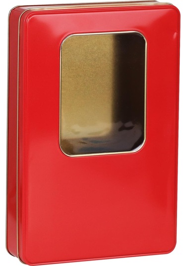 Pencereli Kırmızı Metal Kutu 26,5x17,5x4,5 Cm