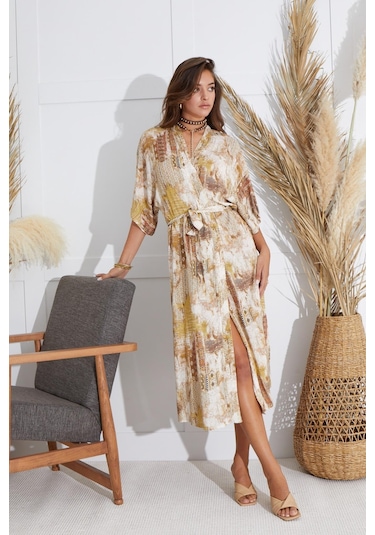 Sevim Kadın Kısa Kol Uzun Bej Kimono C9t5n651 001
