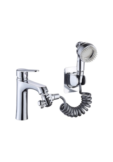 Joyhub 3 'ü 1 Arada Pirinç Vana Seti Lavabo/evye/duş Uyumlu Profesyon El Saç Yıkama Sistemi Gümüş