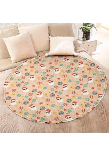 Noel Desenli 47 İnç Yuvarlak Flanel Battaniye, Yetişkin Ve Çocuk İçin, Yumuşak, Rahat Ve Hafif Noel Baba Noel Diskoli