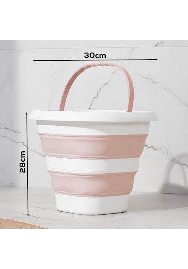 Porsima 1175-1 Damla Katlanabilir Silikon Su Kovası Pudra Beyaz Beyaz - Pembe