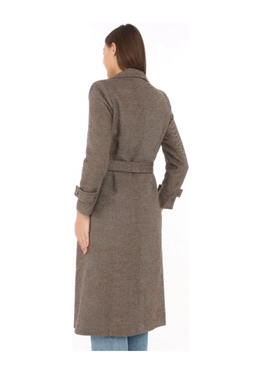 Kadın Balık Sırtı Kaşe Kaban Uzun Boy Kruvaze Yaka Kuşaklı Astarlı Kışlık Tesettür Kaban, Yünlü Do Vizon