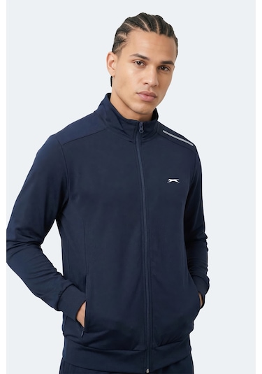 Slazenger Revolver Erkek Fermuarlı Dik Yaka Cepli Lacivert Sweatshırt