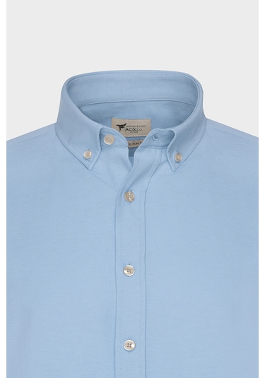 AC&Co / Altınyıldız Classics Tailored Slim Fit Dar Kesim Düğmeli Yaka Oxford Erkek Gömlek Mavi