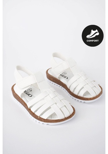 Muggo Rapunzel Garantili Günlük Ortopedik Hafif Taban Cırtlı Kız Çocuk Sandalet Beyaz