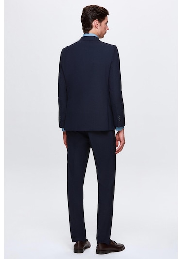 Ds Damat Slim Fit Lacivert Mono Yaka Tek Yırtmaçlı Astarlı Takim Elbise Yelekli 4HFY5ORT01599 Lacivert