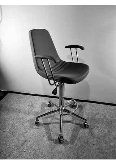 Tekerlekli Gri Deri Rahat Kollu Bar Sandalye Modelleri Gri