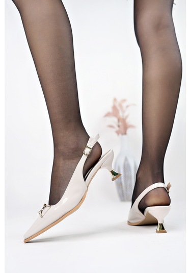 Muggo Forest Arkası Açık Toka Detaylı Günlük Klasik Topuklu Kadın Stiletto Ayakkabı Ten Rugan