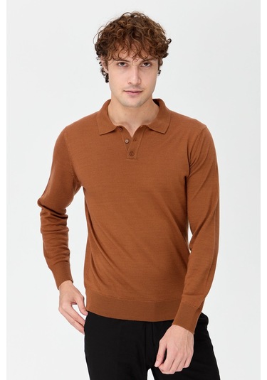 Erkek Basic Polo Yaka İnce Triko Kazak K.taba K.taba